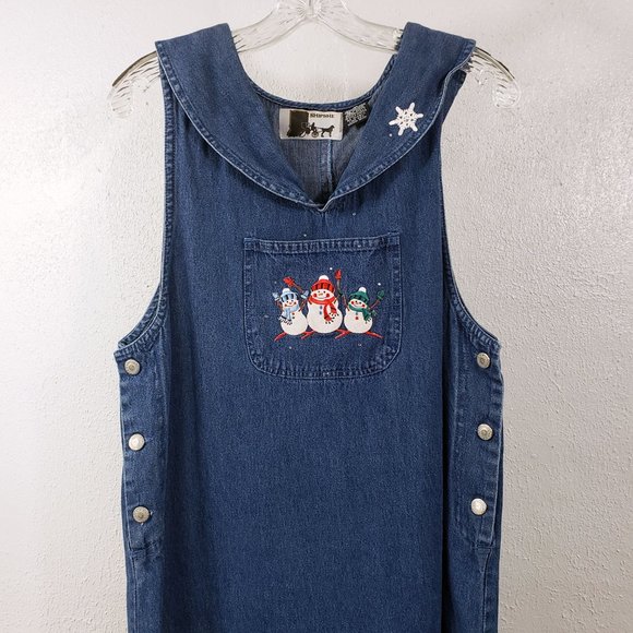 Shipshe Women's Denim Blue Jean Diamond Studded Split Side Embroidered Dress - Picture 2 of 15